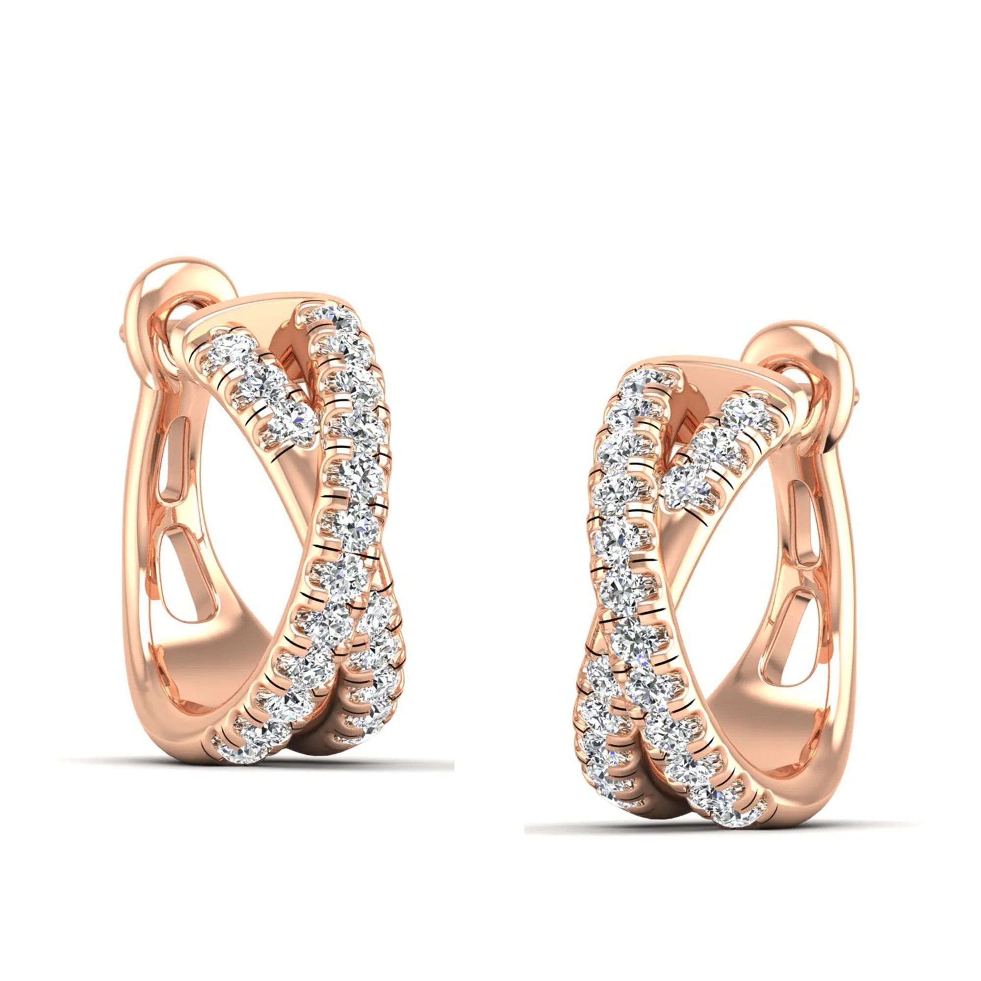 Pavé Round Diamond Criss Cross Hoop Earrings