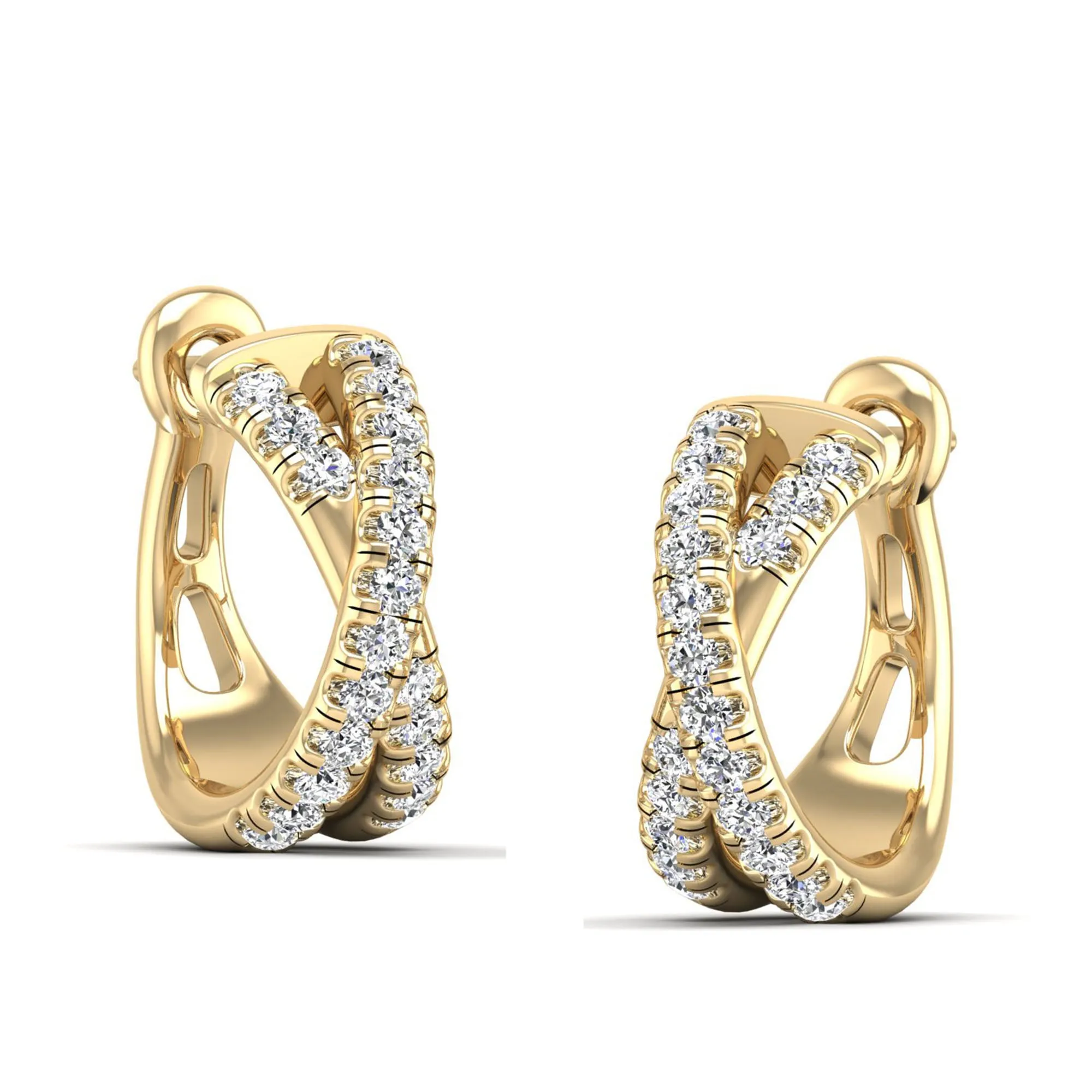 Pavé Round Diamond Criss Cross Hoop Earrings