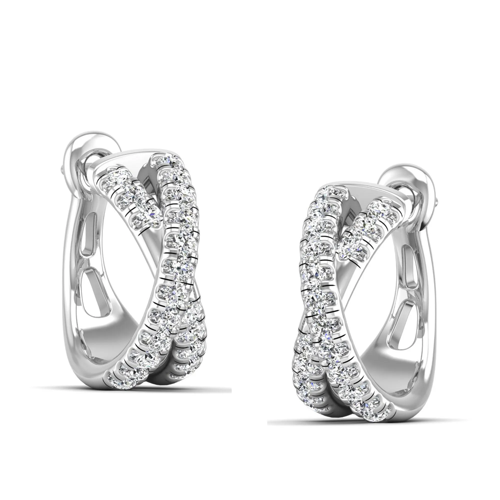 Pavé Round Diamond Criss Cross Hoop Earrings
