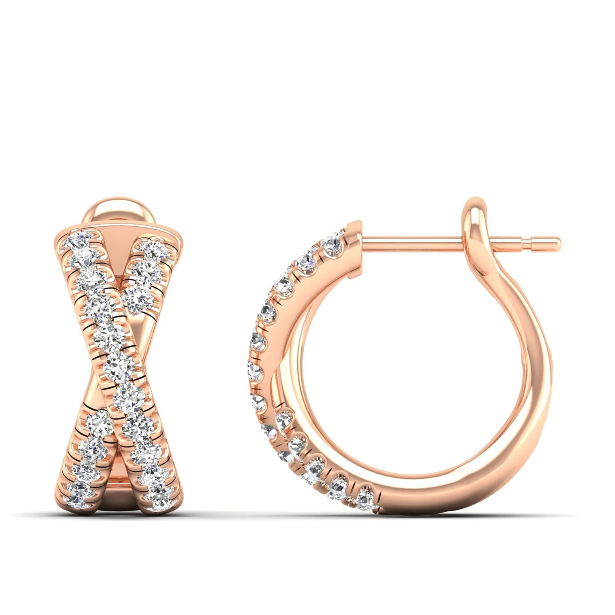 Pavé Round Diamond Criss Cross Hoop Earrings