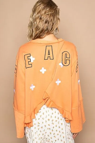 Peace Out Baby Sherbet Embroidered V-Neck Top