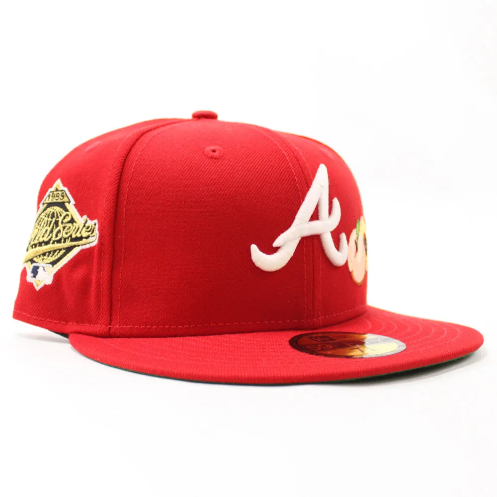 Peach Atlanta Braves 1995 World Series  New Era 59Fifty Fitted Hat (Glow in the Dark Red Green Under Brim)
