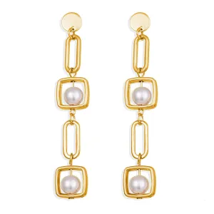 Pearl & 18K Gold-Plated Geometric Drop Earrings