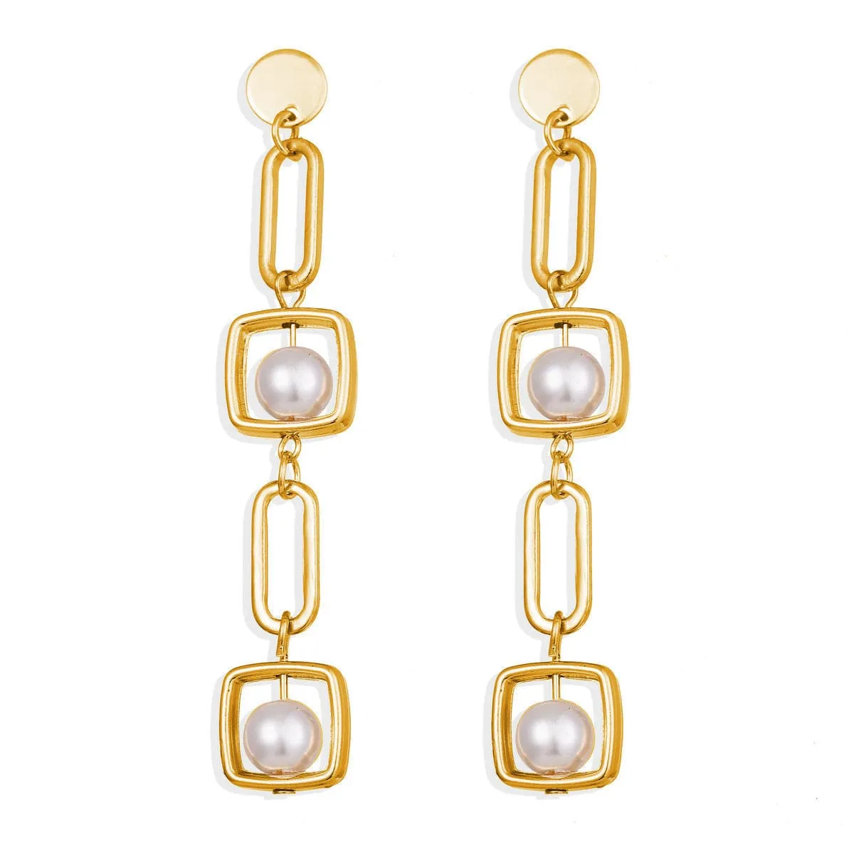 Pearl & 18K Gold-Plated Geometric Drop Earrings