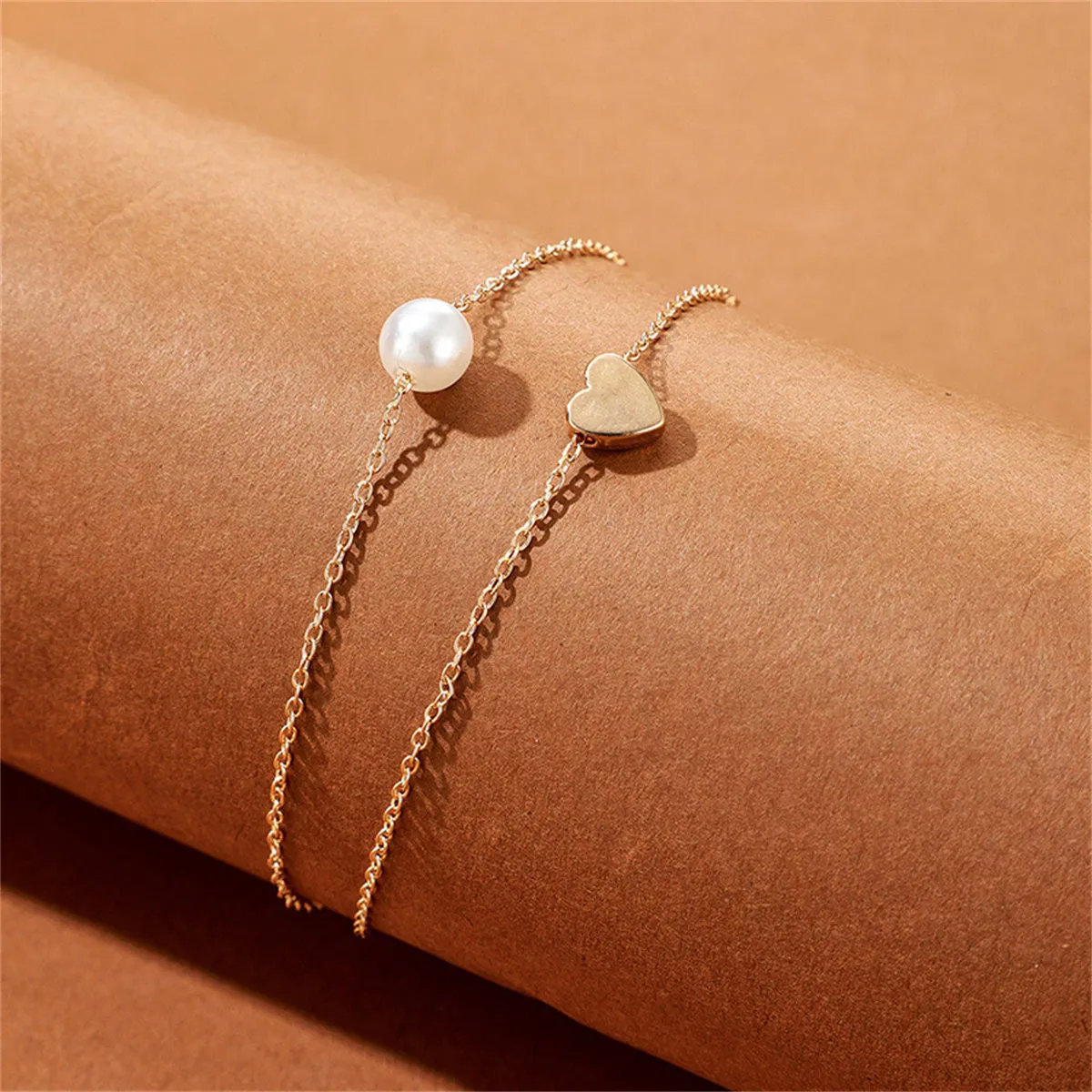 Pearl & 18K Gold-Plated Heart Layered Anklet