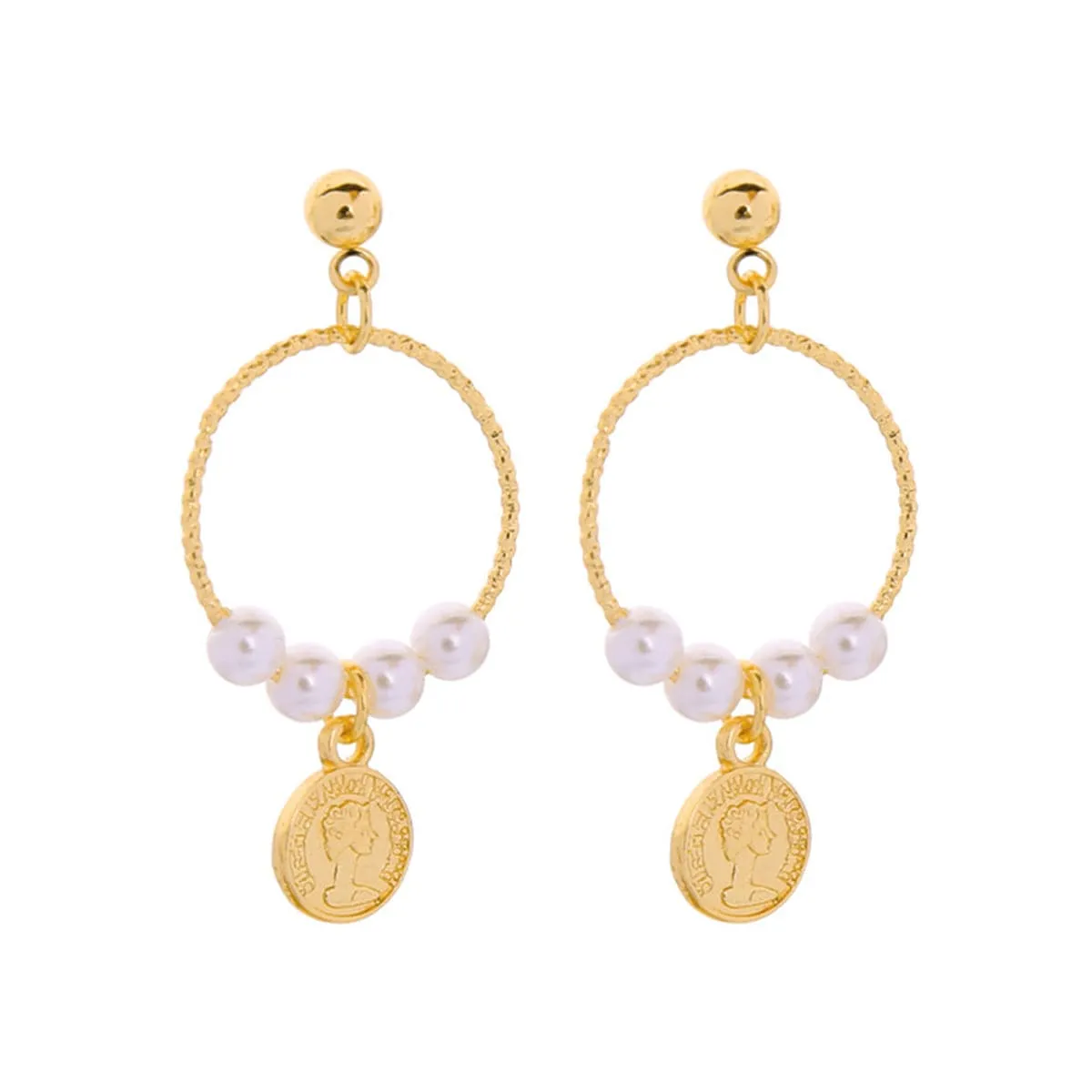 Pearl & 18K Gold-Plated Queen Coin Drop Earrings