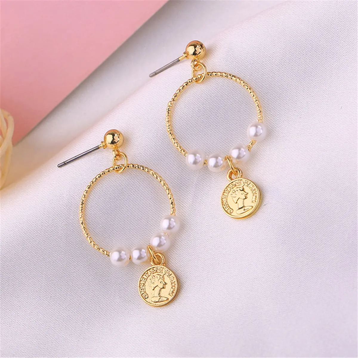 Pearl & 18K Gold-Plated Queen Coin Drop Earrings