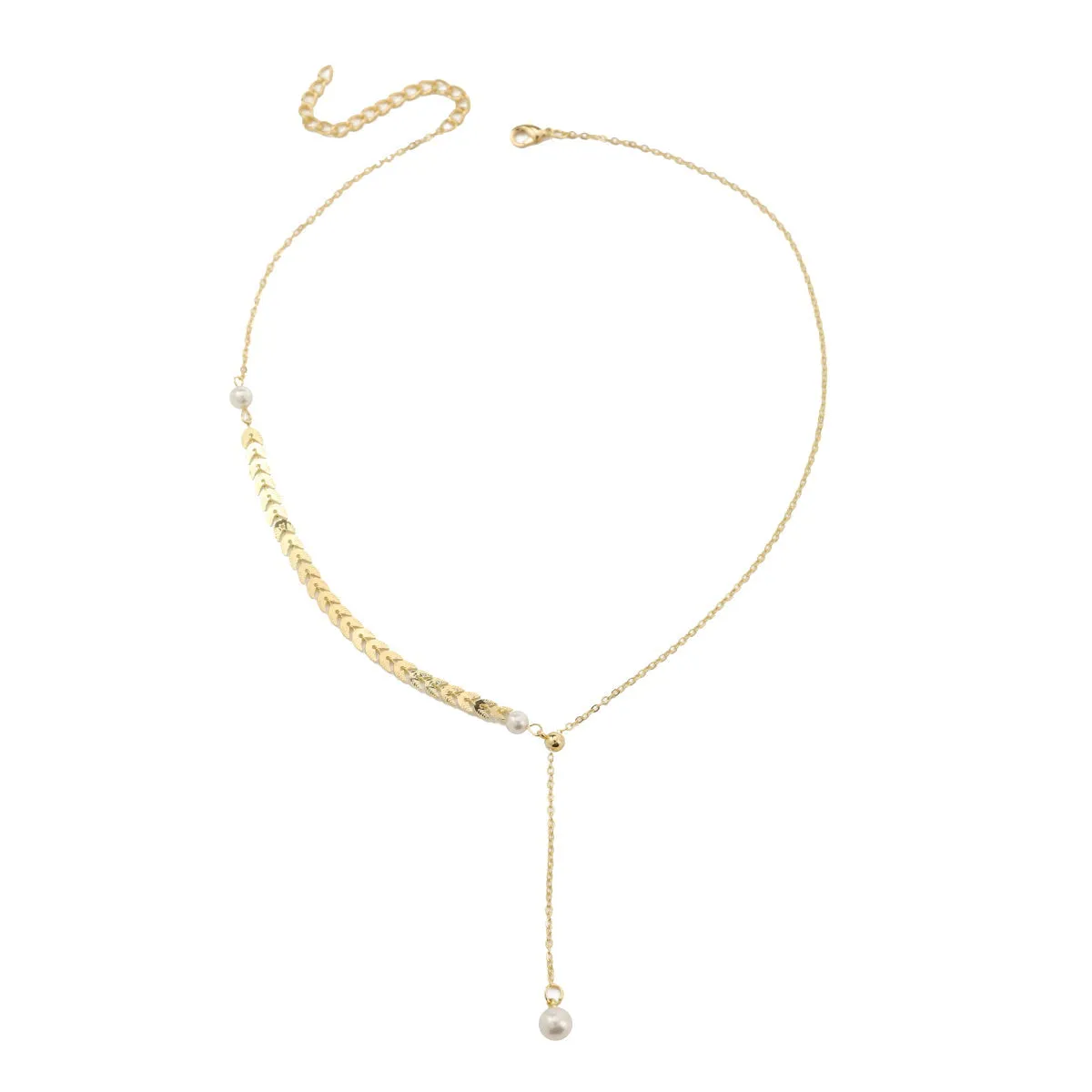 Pearl & 18K Gold-Plated Wheat-Ear Chain-Drop Necklace