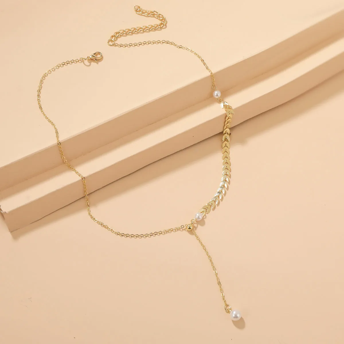Pearl & 18K Gold-Plated Wheat-Ear Chain-Drop Necklace