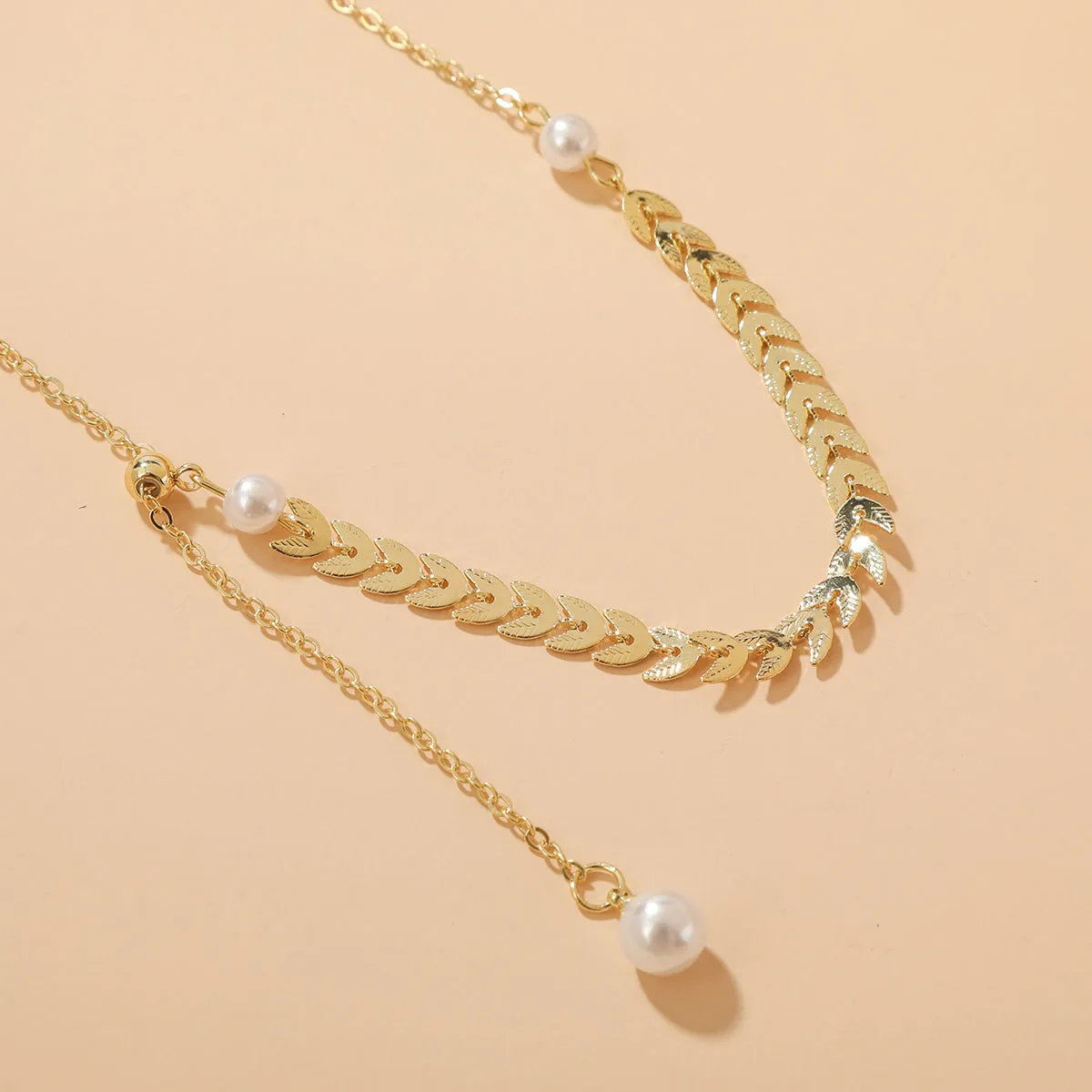 Pearl & 18K Gold-Plated Wheat-Ear Chain-Drop Necklace