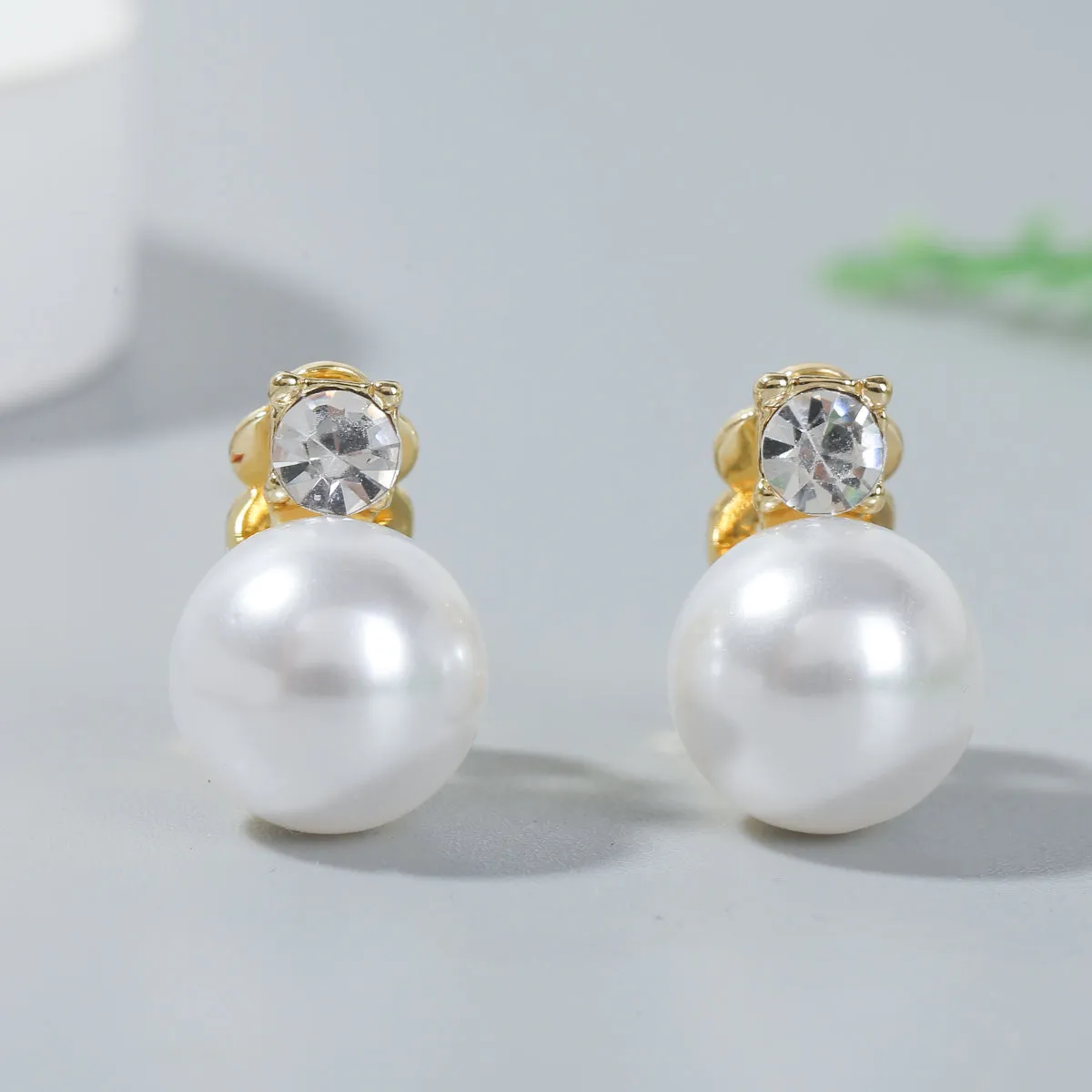 Pearl & Cubic Zirconia 18K Gold-Plated Round Huggie Earrings