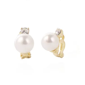 Pearl & Cubic Zirconia 18K Gold-Plated Round Huggie Earrings