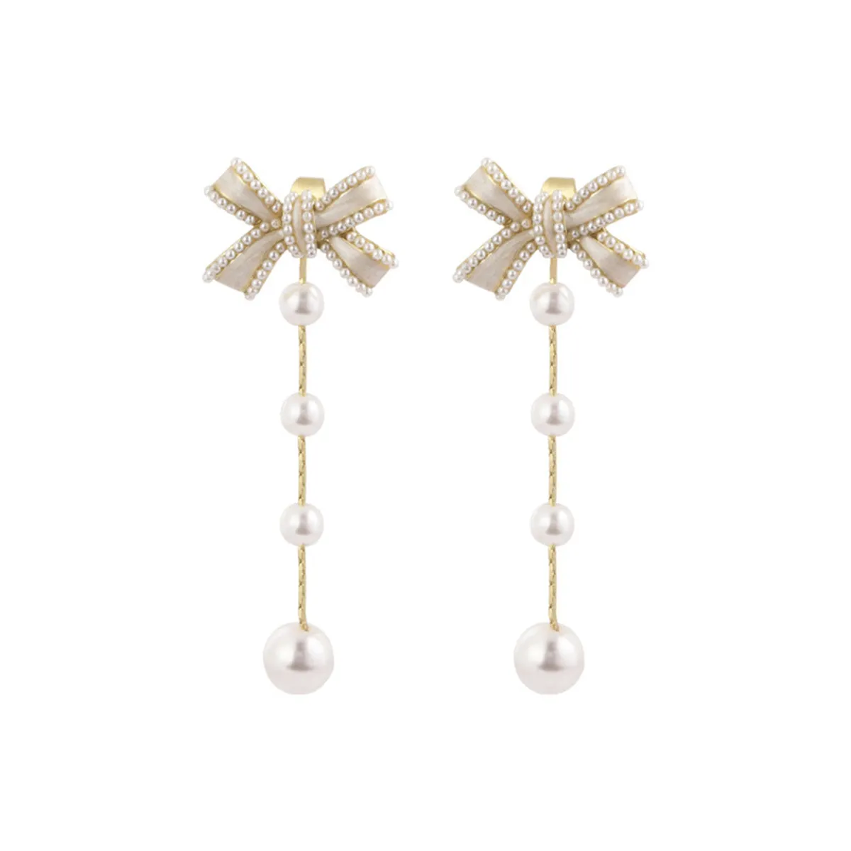 Pearl & Enamel 18K Gold-Plated Bow Bead Drop Earrings