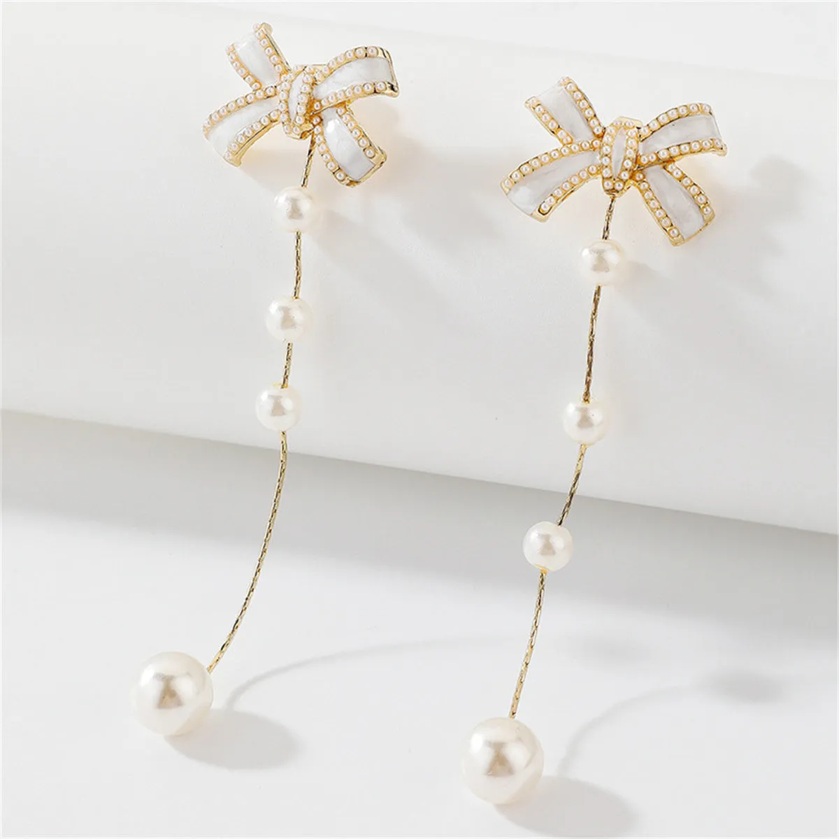 Pearl & Enamel 18K Gold-Plated Bow Bead Drop Earrings