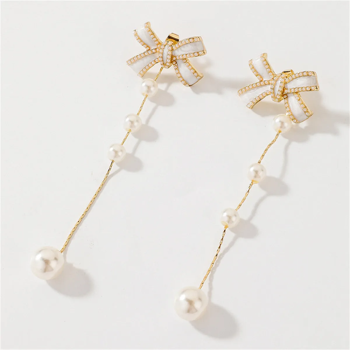 Pearl & Enamel 18K Gold-Plated Bow Bead Drop Earrings