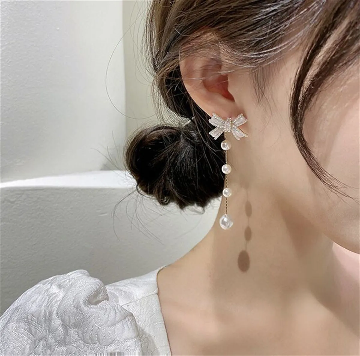 Pearl & Enamel 18K Gold-Plated Bow Bead Drop Earrings