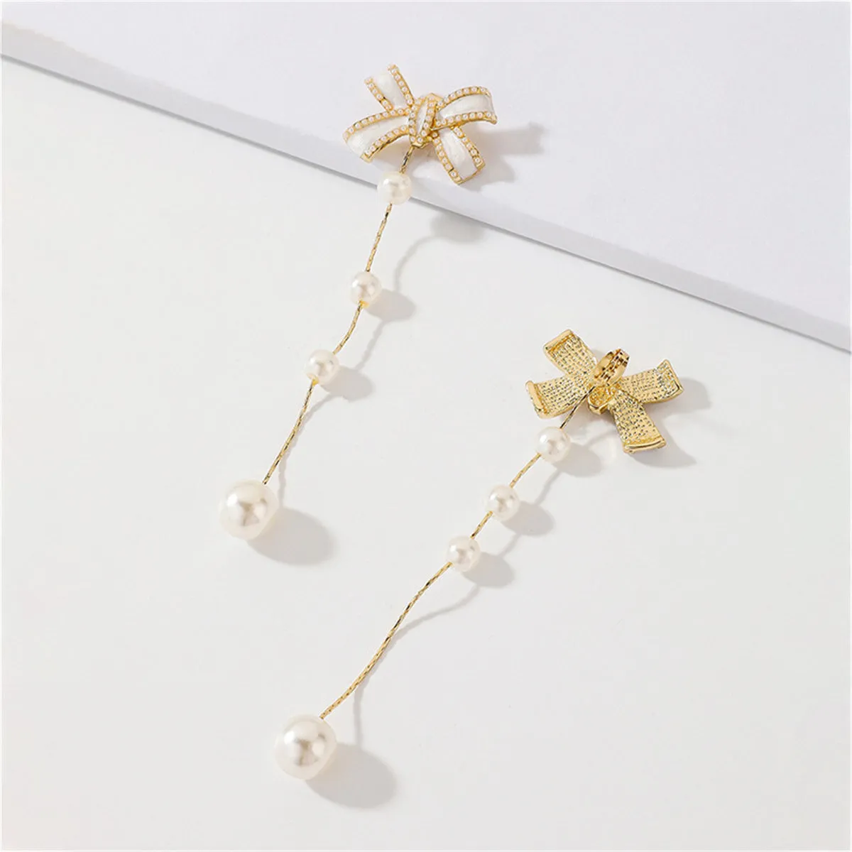 Pearl & Enamel 18K Gold-Plated Bow Bead Drop Earrings
