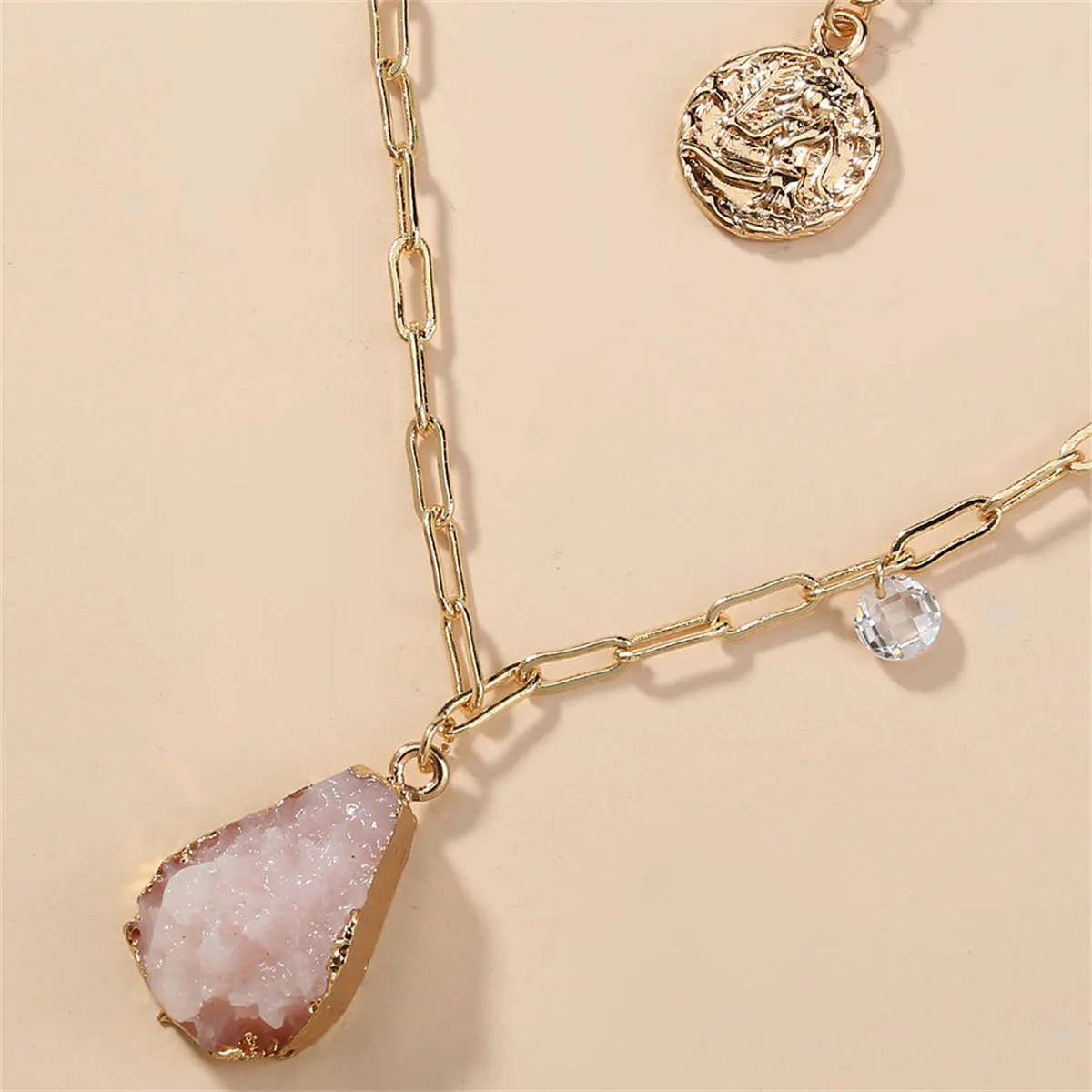 Pearl & Resin 18K Gold-Plated Coin Pendant Layered Necklace