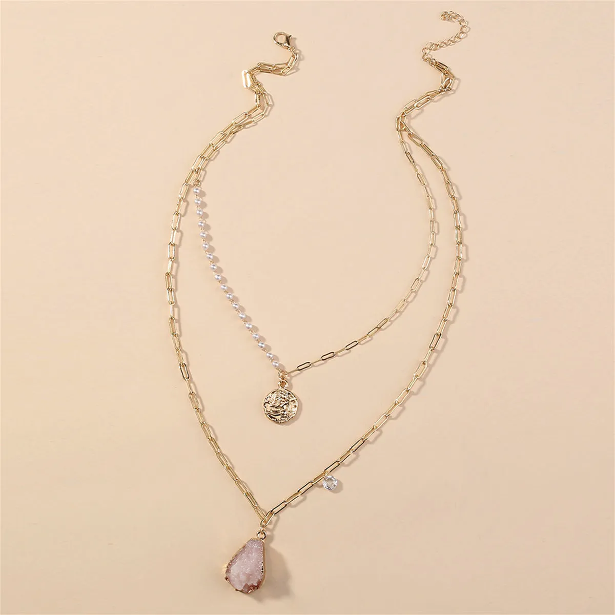 Pearl & Resin 18K Gold-Plated Coin Pendant Layered Necklace