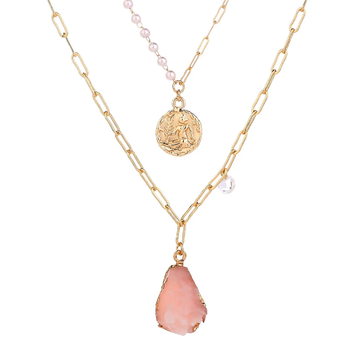 Pearl & Resin 18K Gold-Plated Coin Pendant Layered Necklace
