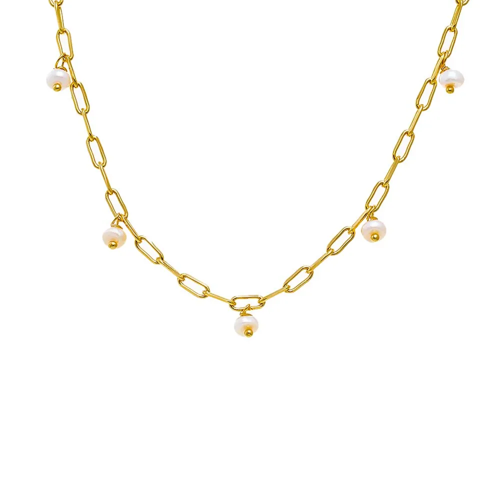 Pearl Shaker Paperclip Link Necklace