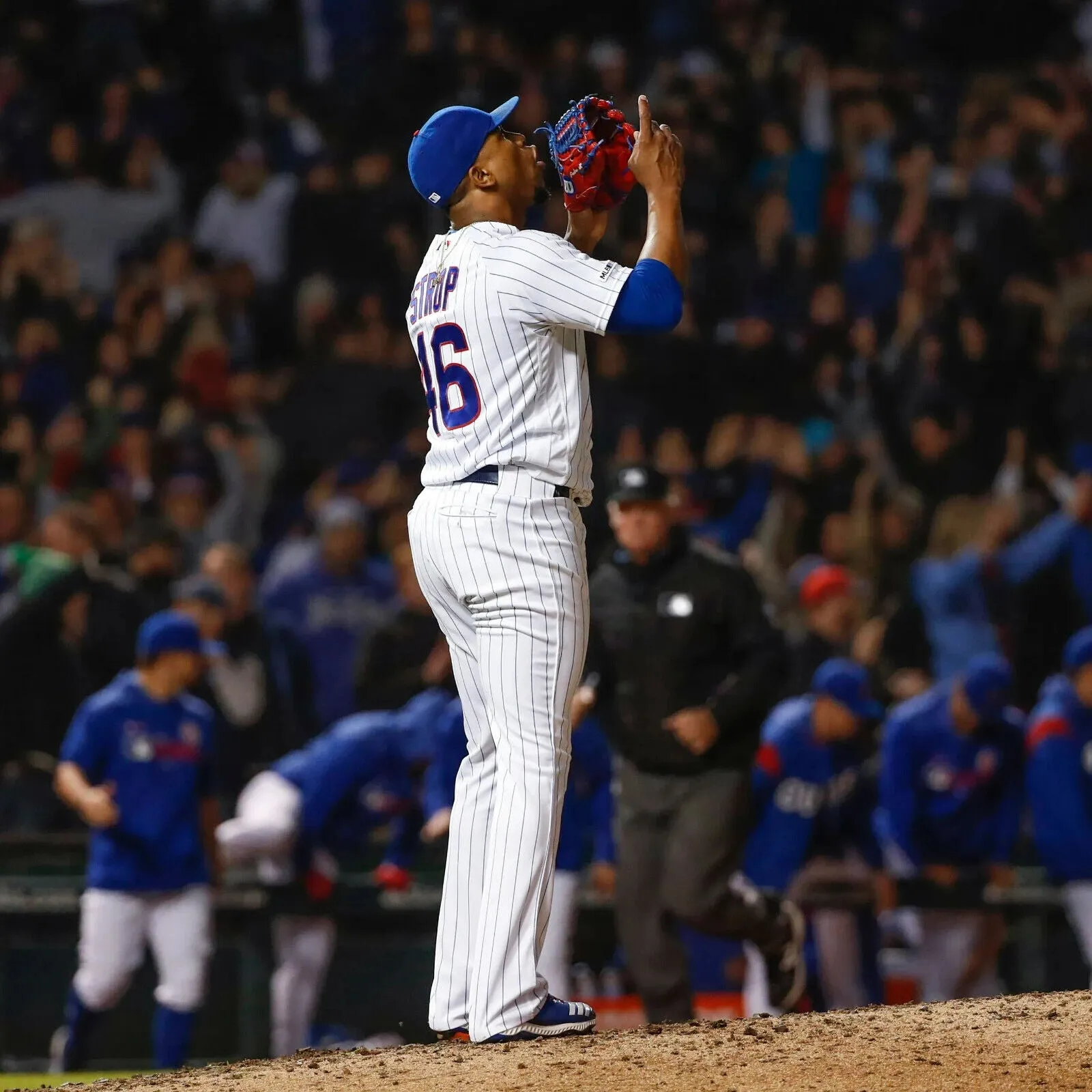 Pedro Strop Signed Chicago Cubs Jersey (Schwartz COA) 2016 Champion /Bullpen man