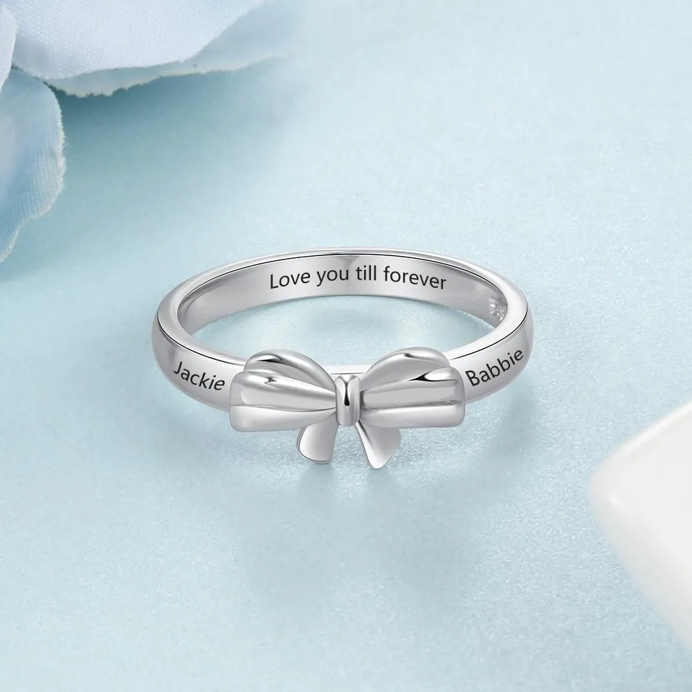 Personalized Name Engraved Bowknot Rings, Fashion Jewelry Gift for Best friends, Siblings & Parents