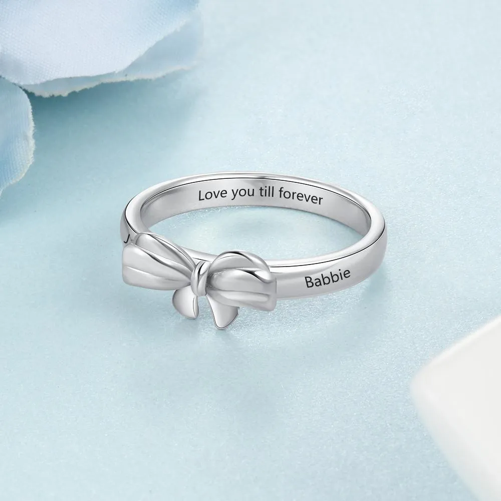 Personalized Name Engraved Bowknot Rings, Fashion Jewelry Gift for Best friends, Siblings & Parents