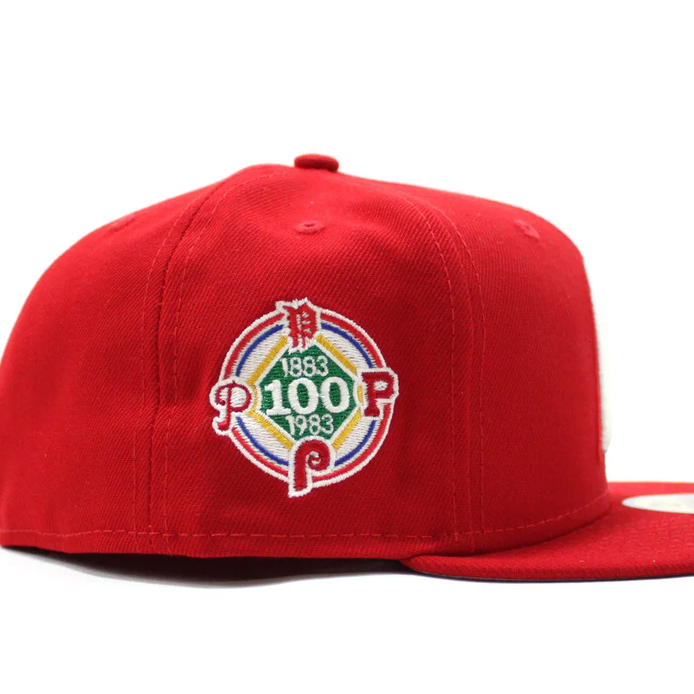 Philadelphia Phillies 100TH Anniversary 59Fifty New Era Fitted Cap (Glow in the Dark Logo Red Grey Under Brim)