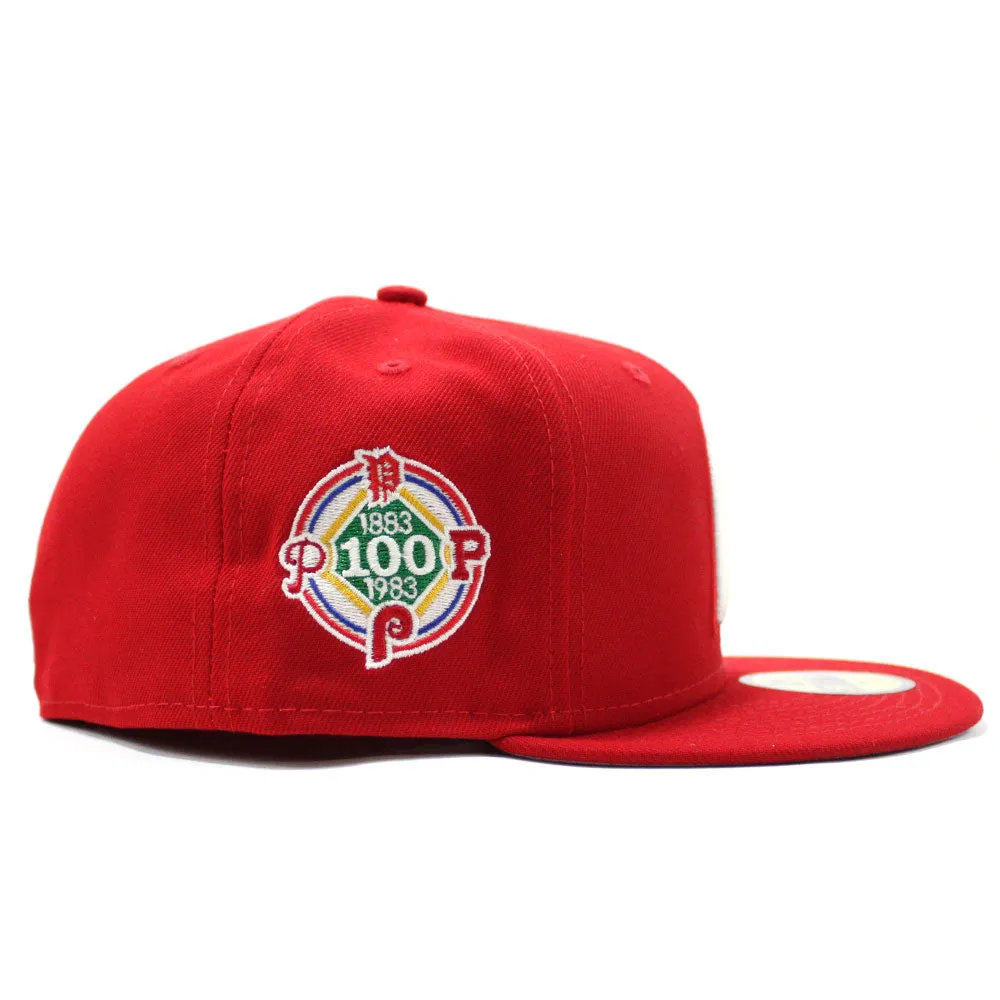 Philadelphia Phillies 100TH Anniversary 59Fifty New Era Fitted Cap (Glow in the Dark Logo Red Grey Under Brim)
