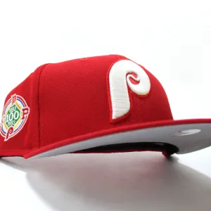 Philadelphia Phillies 100TH Anniversary 59Fifty New Era Fitted Cap (Glow in the Dark Logo Red Grey Under Brim)