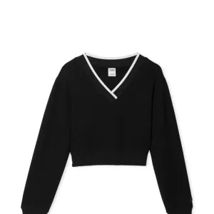 PINK Victoria's Secret Black Sweatshirt Deep V Fleece NEW WITH TAGS