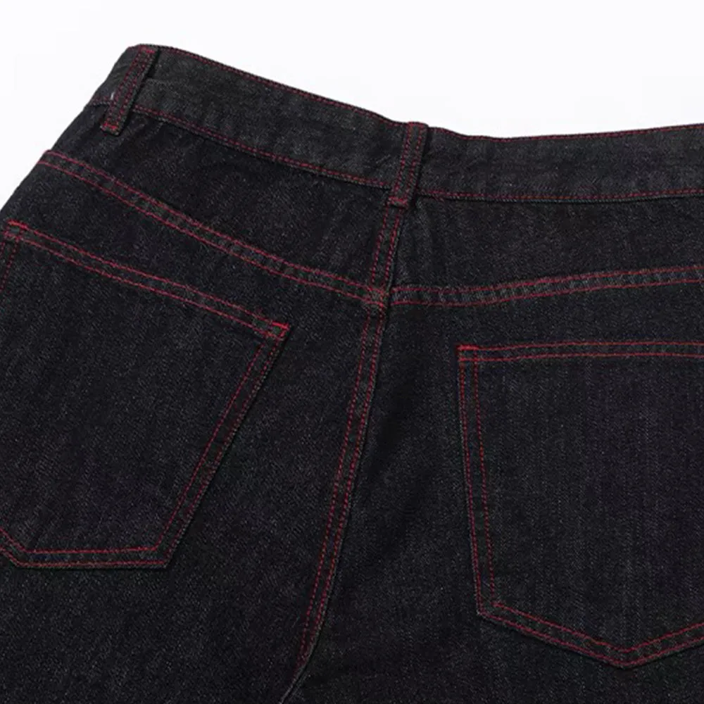 Plaid Patchwork Design Retro Jeans