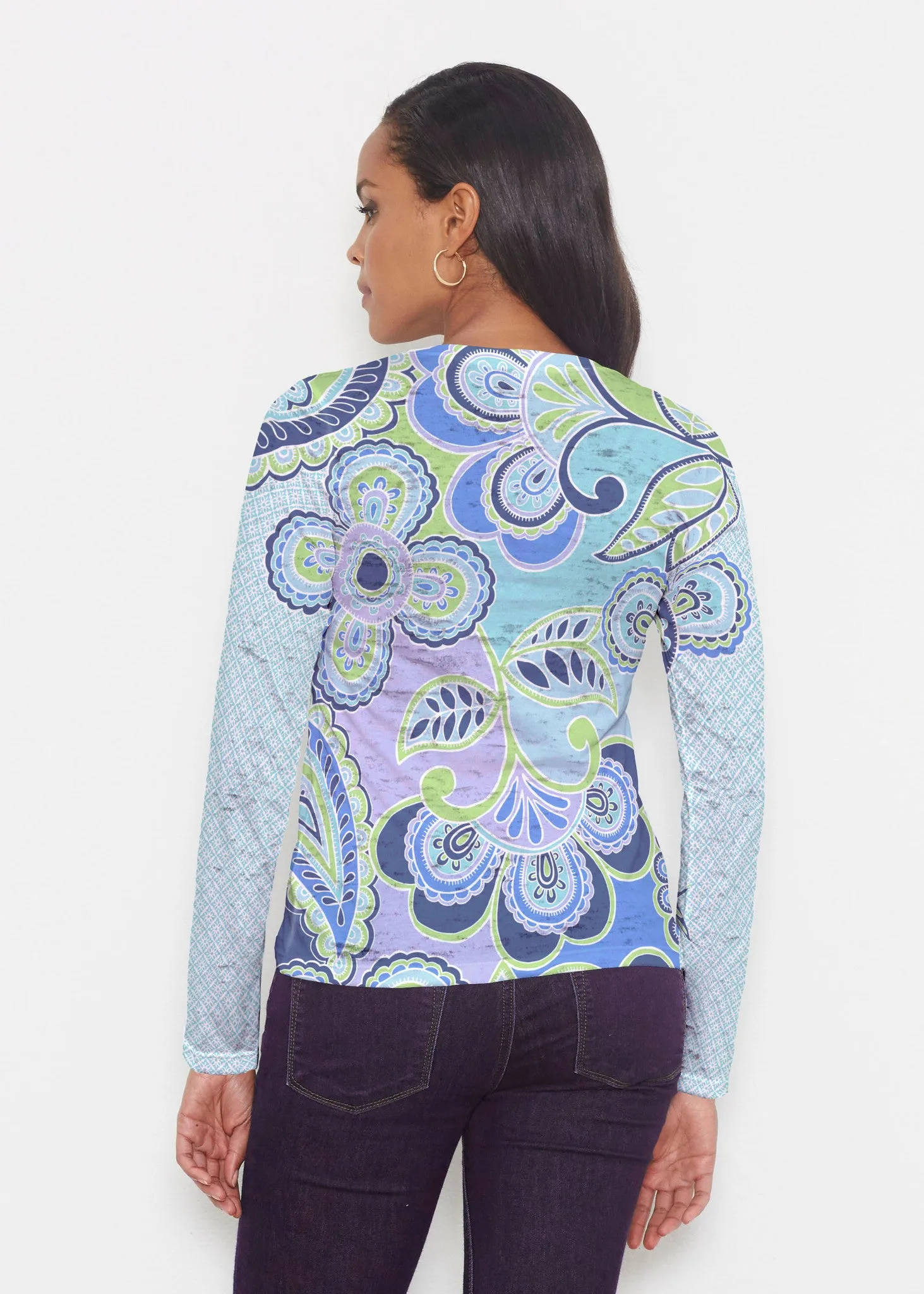 Pop Paisley Blue (13233) ~ Signature Long Sleeve Crew Shirt