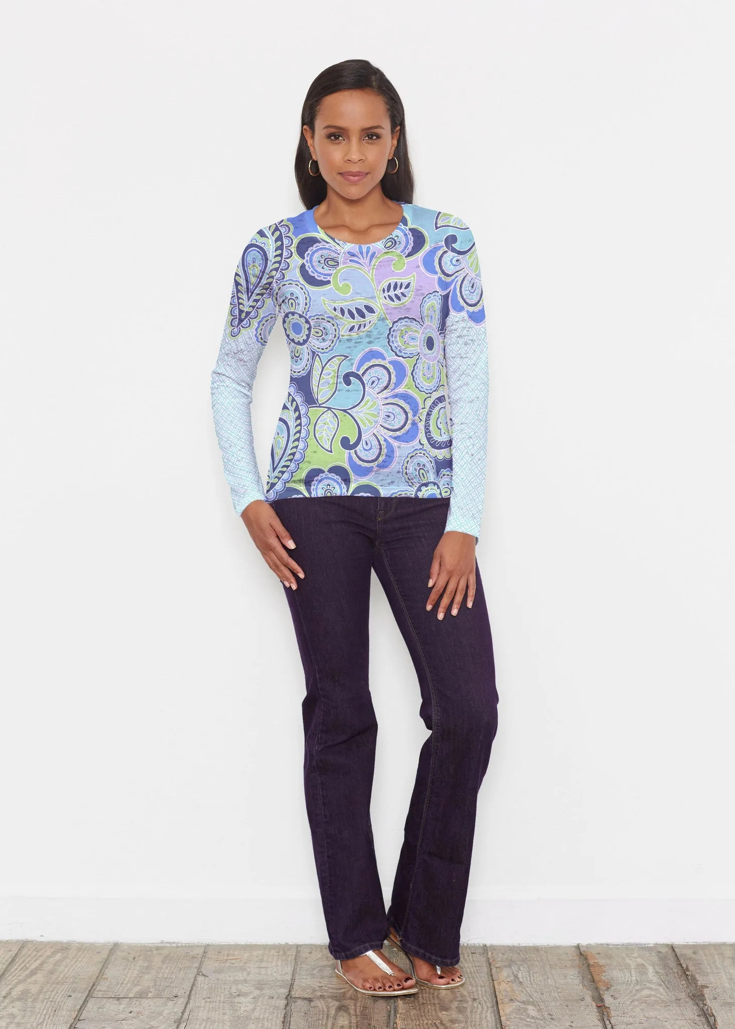 Pop Paisley Blue (13233) ~ Signature Long Sleeve Crew Shirt