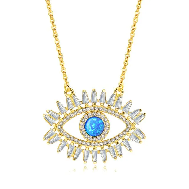 Popular Sterling Silver CZ Crystal Turkish Eye Necklace