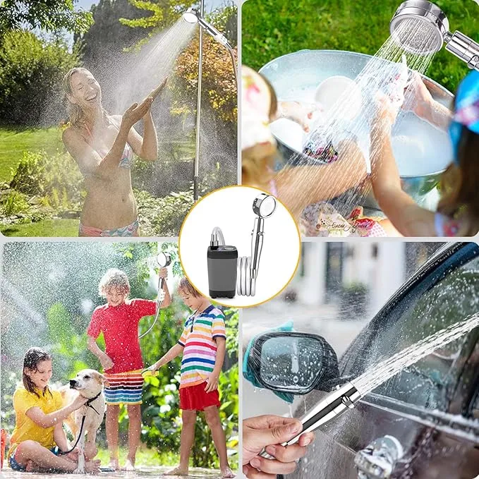 Portable Camping Shower, Upgraded Outdoor Camp Shower with 6000mAh Rechargeable Electric Shower Pump IPX7 Waterproof Outdoor Shower for Camping, Hiking, Traveling