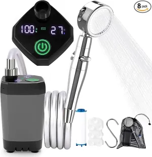 Portable Camping Shower, Upgraded Outdoor Camp Shower with 6000mAh Rechargeable Electric Shower Pump IPX7 Waterproof Outdoor Shower for Camping, Hiking, Traveling