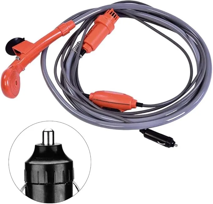 Portable Outdoor Camping Shower, 12V 3A 35W Plastic Car Plug Outdoor Portable Vehicle Mounted Shower Kit for Camping Travel Boating Fishing Pet Cleaning Outdoor Shower Kit