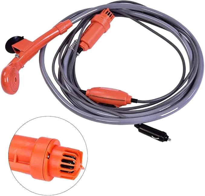Portable Outdoor Camping Shower, 12V 3A 35W Plastic Car Plug Outdoor Portable Vehicle Mounted Shower Kit for Camping Travel Boating Fishing Pet Cleaning Outdoor Shower Kit