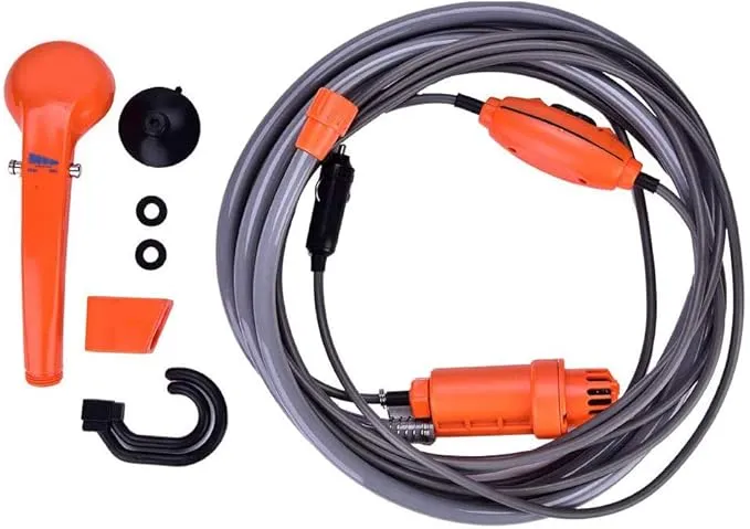 Portable Outdoor Camping Shower, 12V 3A 35W Plastic Car Plug Outdoor Portable Vehicle Mounted Shower Kit for Camping Travel Boating Fishing Pet Cleaning Outdoor Shower Kit