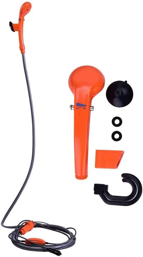 Portable Outdoor Camping Shower, 12V 3A 35W Plastic Car Plug Outdoor Portable Vehicle Mounted Shower Kit for Camping Travel Boating Fishing Pet Cleaning Outdoor Shower Kit