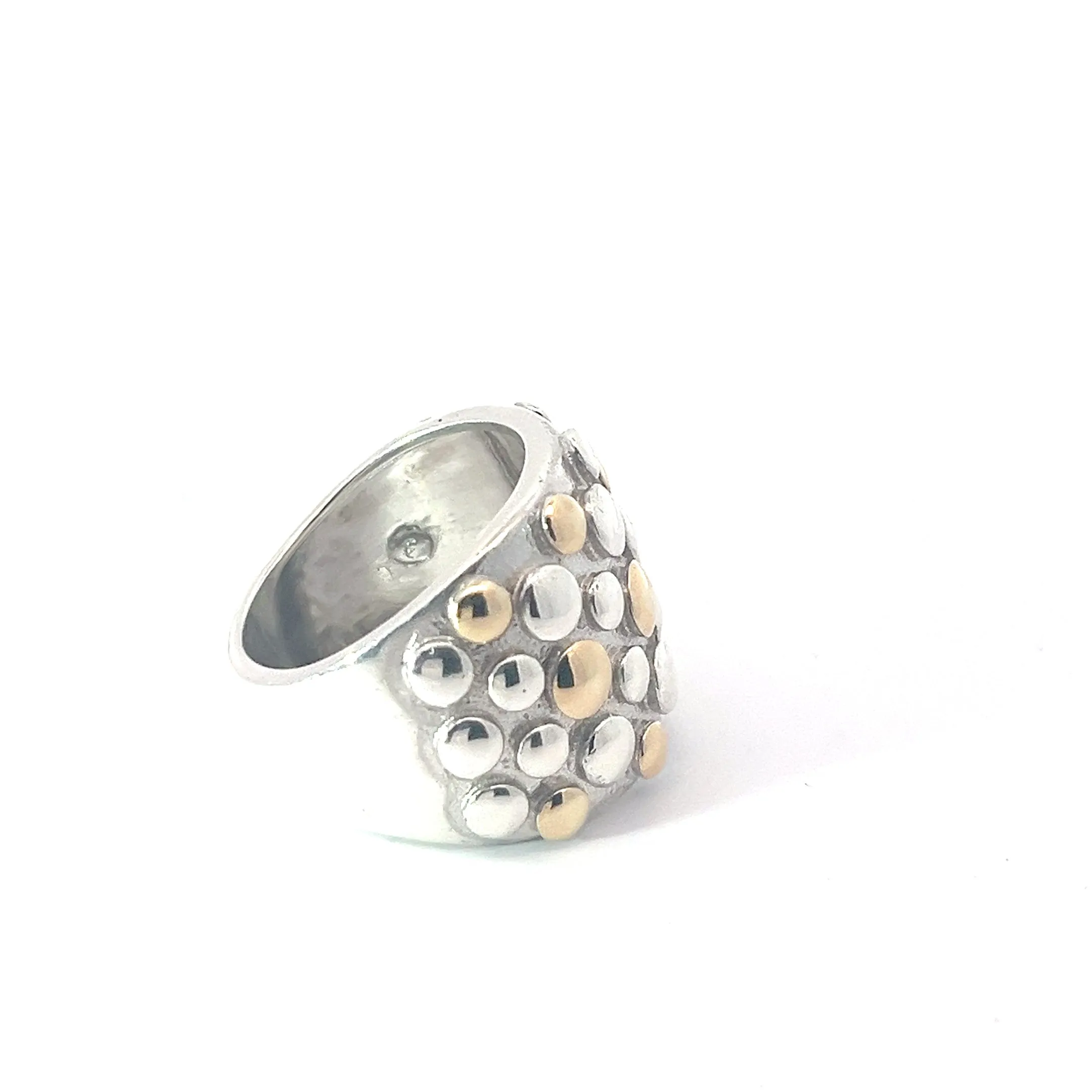 Pre-Owed Stirling Silver and 18k Gold JCG Modern Dome Bubble/ Dot Ring