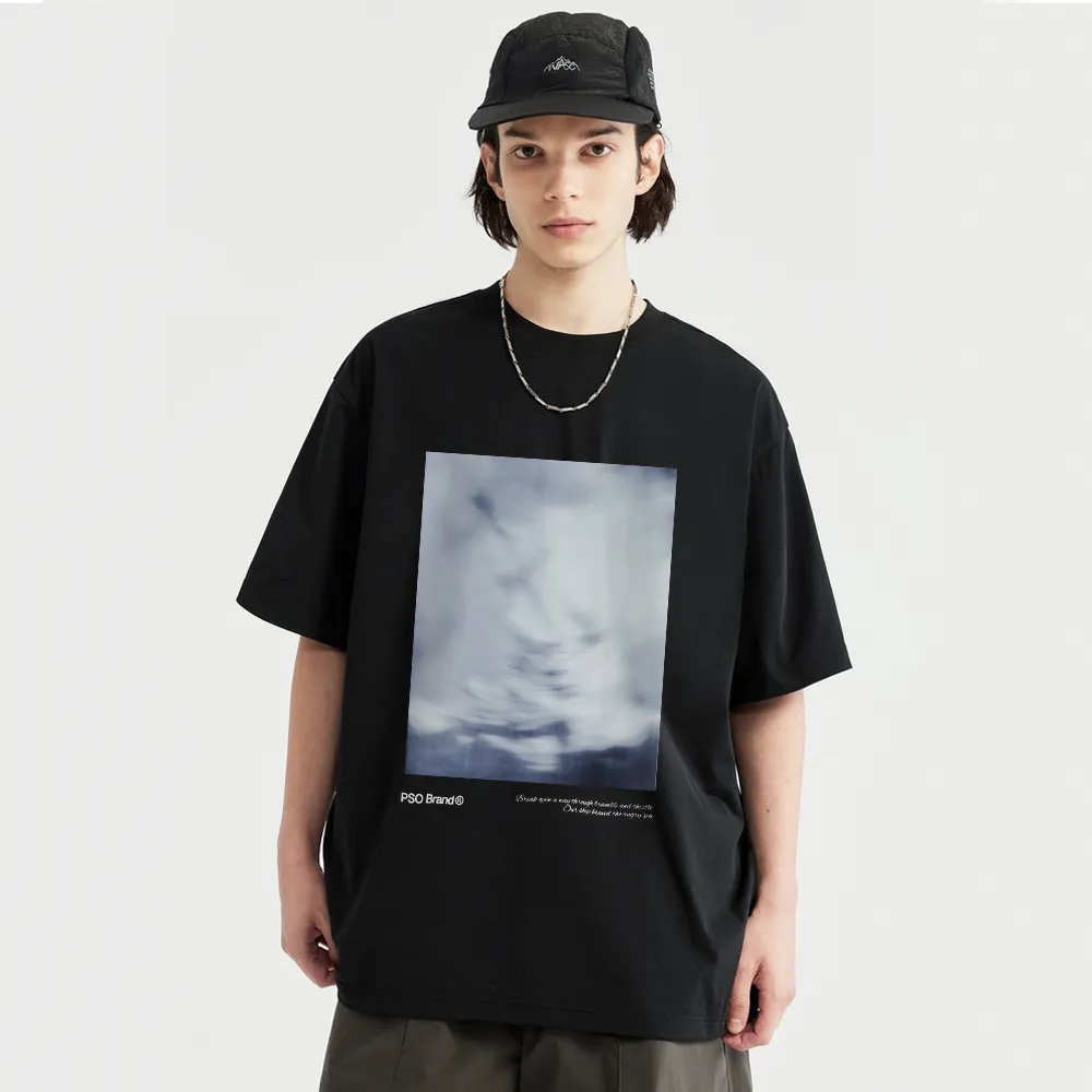 Pure Cotton 260G Blurred Landscape Print T-Shirt