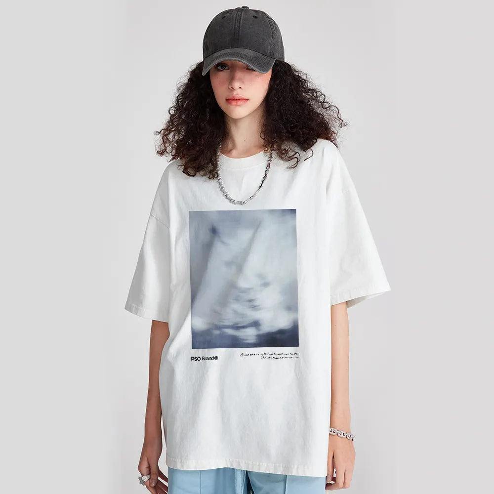 Pure Cotton 260G Blurred Landscape Print T-Shirt