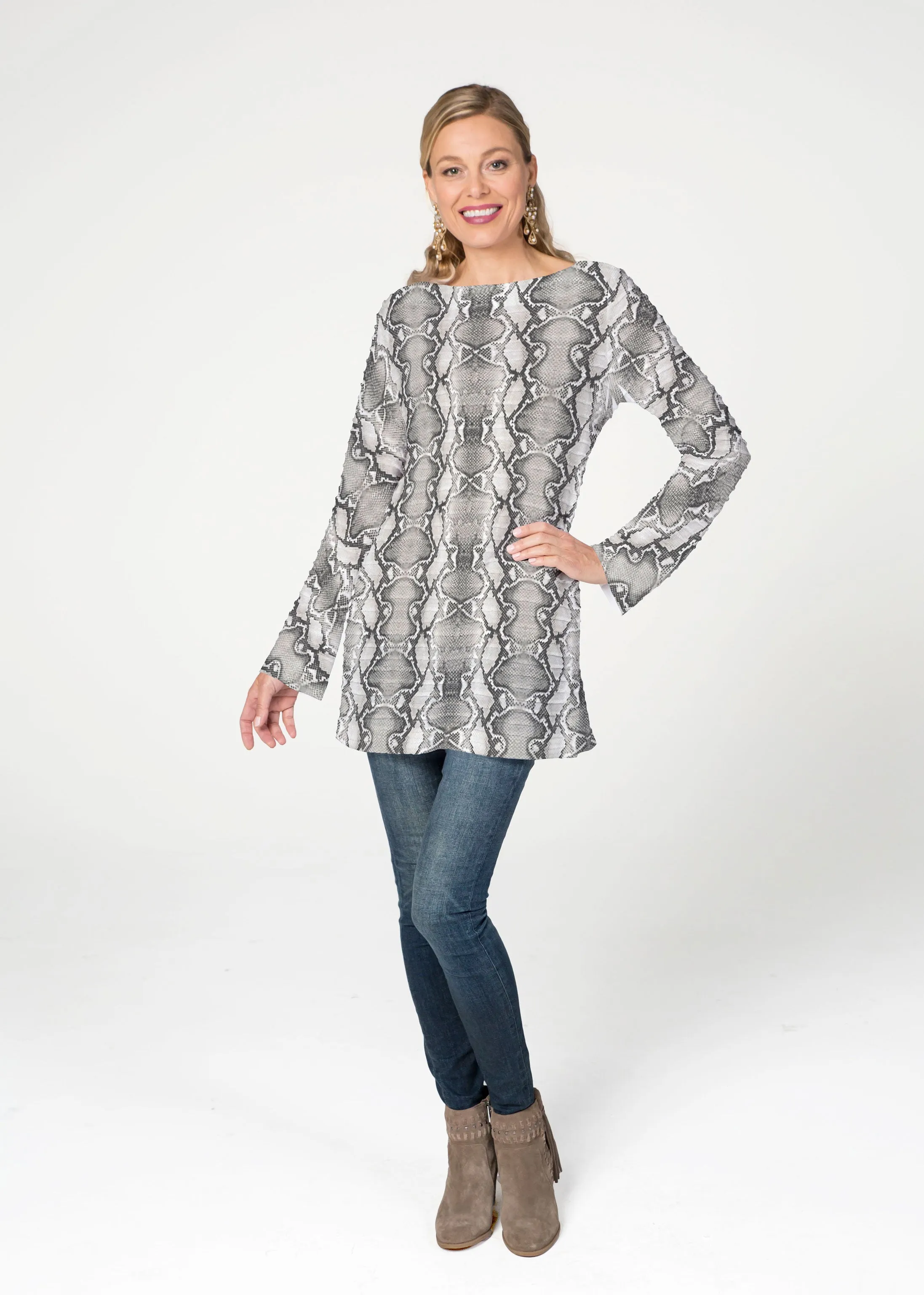 Python Silver (7272) ~ Banded Boatneck Tunic