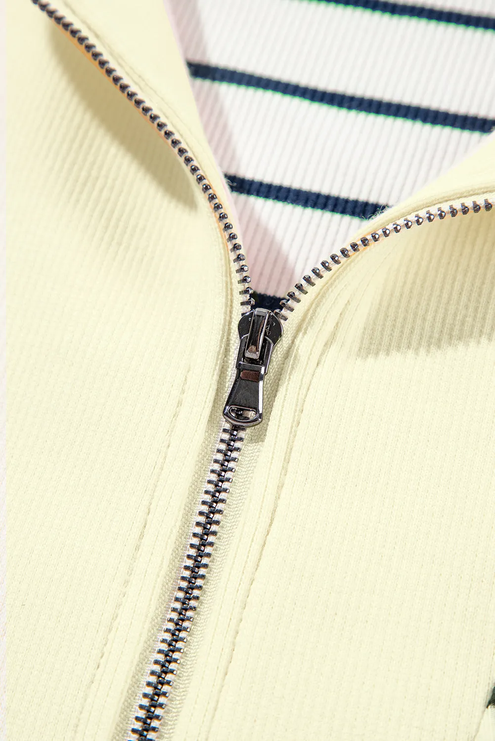 Quarter Zip Mini Dress with Striped Print and Collared Neckline