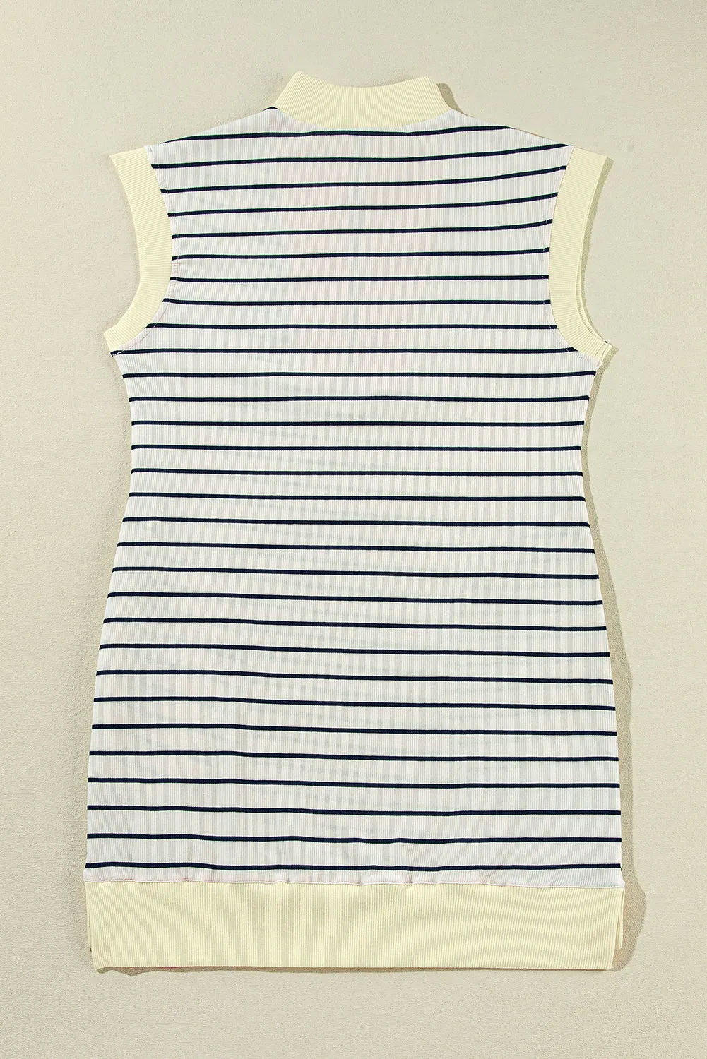 Quarter Zip Mini Dress with Striped Print and Collared Neckline