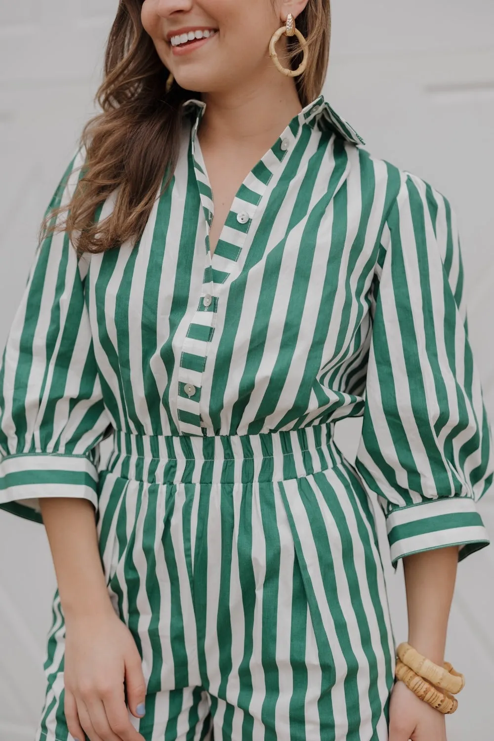 Raleigh Green Cabana Stripe Romper