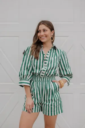 Raleigh Green Cabana Stripe Romper